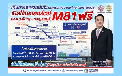 กรมทางหลวง เปิดทดลองให้บริการมอเตอร์เวย์ M81 วันที่ 10-14 ก.ค. 68 ฟรี