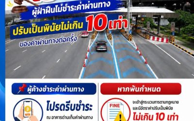 กทพ. เอาจริง ! บังคับใช้กฎหมาย ผู้ฝ่าฝืนด่านฯ ไม่ชำระค่าผ่านทางพิเศษ ปรับไม่เกิน 10 เท่า 
