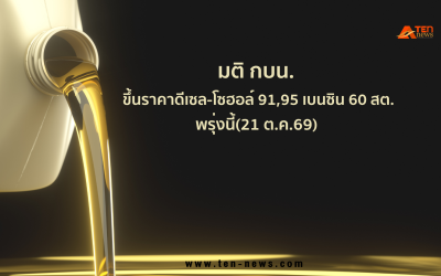 มติ กบน. ขึ้นราคาดีเซล-โซฮอล์91,95 เบนซิน 60 สต.พรุ่งนี้(21 ต.ค.69) 